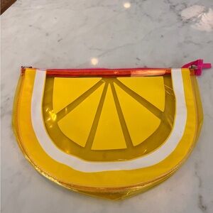 Swimsuit Yellow Citrus Slice Vinyl Pouch-wet swimsuits or sunscreen, 14”x10” EUC